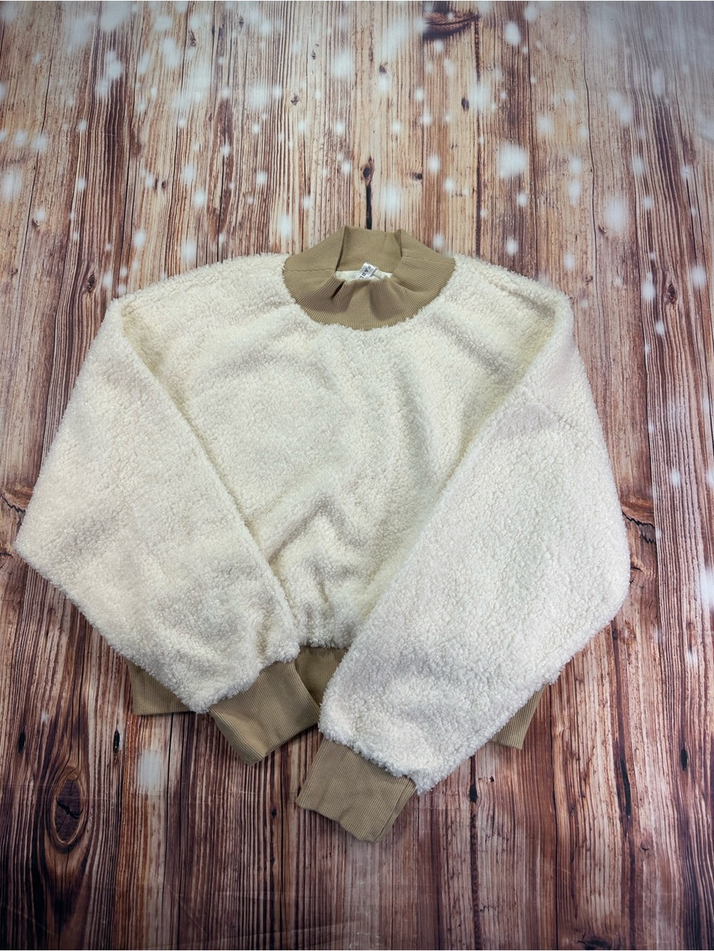 Fabletics Malia Polar Fleece Sherpa Pullover Sweatshirt Womens Size Medium Ivory